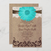 Rustikale Aquamarine Gerber Daisy Lace Hochzeitsei Einladung (Vorne/Hinten)