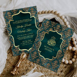 Rustikale Aquamarine Goldmedaille Einladung<br><div class="desc">Erleben Sie Ihren Gast mit dieser eleganten Hochzeitsfeier mit goldenen Akzenten und einem schönen Damastmuster mit "Bismillah" in arabischer Kalligrafie... . Fügen Sie einfach Ihre Veranstaltungsdetails zu dieser einfach zu bedienenden Vorlage hinzu,  um sie zu einer einmaligen Einladung zu machen.</div>