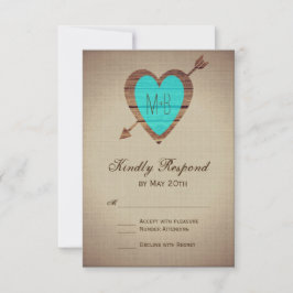 Rustikale Aquamarine Heart Arrow Wedding RSVP Card
