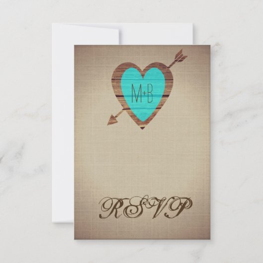 Rustikale Aquamarine Heart Arrow Wedding RSVP Card (Rückseite)