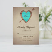 Rustikale Aquamarine Heart Arrow Wedding RSVP Card Karte (Stehend Vorderseite)