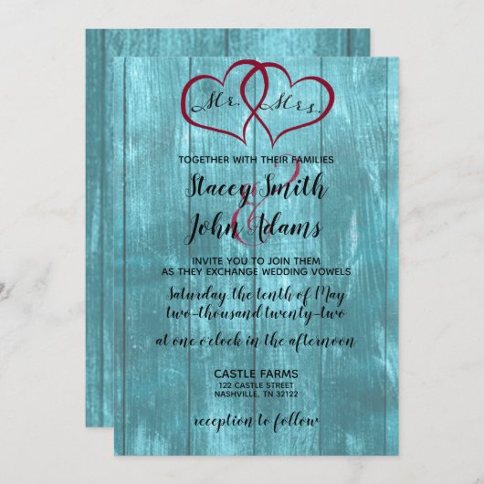 Rustikale Aquamarine Hochzeitseinladung Einladung (Vorne/Hinten)