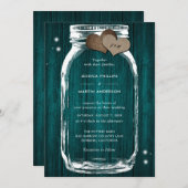 Rustikale Aquamarine Holz Mason Jar Hochzeitseinla Einladung (Vorne/Hinten)