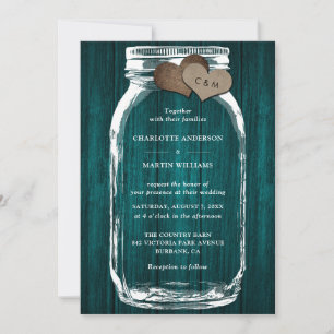 Rustikale Aquamarine Holz Mason Jar Hochzeitseinla Einladung