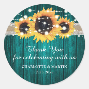 Rustikale Aquamarine Holzblume Hochzeit Vielen Dan Runder Aufkleber