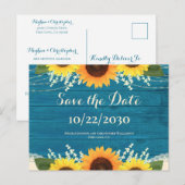 Rustikale Aquamarine Holzblütenhochzeit rettet das Postkarte (Vorne/Hinten)