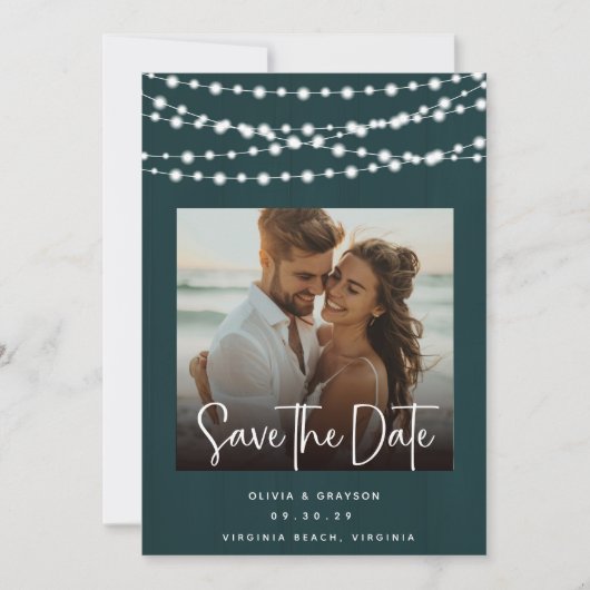 Rustikale Aquamarine Holzleuchten 2 Fotos Save the Save The Date (Vorderseite)