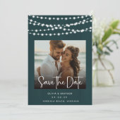 Rustikale Aquamarine Holzleuchten 2 Fotos Save the Save The Date (Stehend Vorderseite)