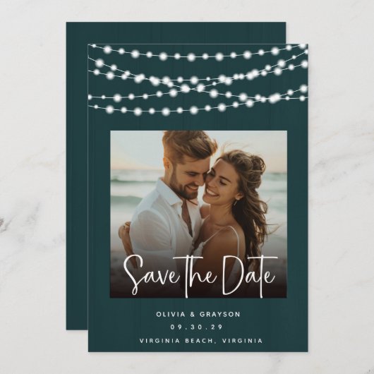 Rustikale Aquamarine Holzleuchten 2 Fotos Save the Save The Date (Vorne/Hinten)