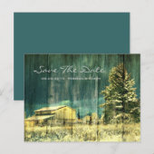 rustikale aquamarine immergrüne Schneewaldhochzeit Ankündigungspostkarte (Vorne/Hinten)