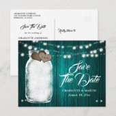 Rustikale Aquamarine Mason Jar Wedding speichern d Ankündigungspostkarte (Vorne/Hinten)