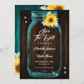 Rustikale Aquamarine Mason Jar Wood Sunflower Wedd Save The Date (Vorne/Hinten)