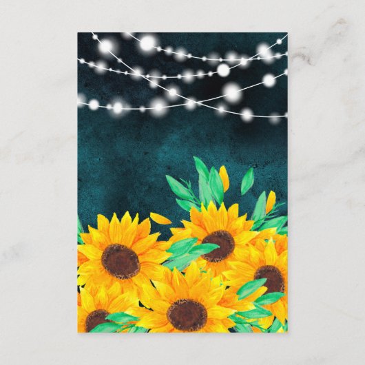 Rustikale aquamarine Saitenlichter Sonnenblumen wü Begleitkarte (Rückseite)