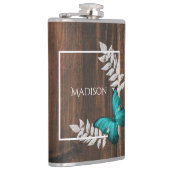 Rustikale Aquamarine Schmetterlingsflasche Flachmann (Rechts)