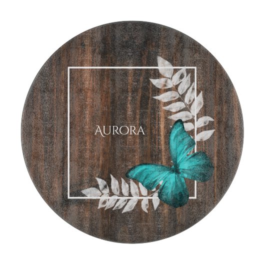 Rustikale Aquamarine Schmetterlingsplatte Personal Schneidebrett (Vorderseite)