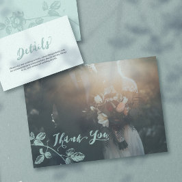 Rustikale Aquamarine Script-Foto-Hochzeit Dankeskarte