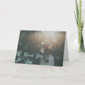 Rustikale Aquamarine Script-Foto-Hochzeit Dankeskarte (Vorderseite)