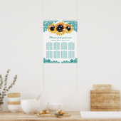 Rustikale Aquamarine Sonnenblume Hochzeitskarte 8 Poster (Küche)