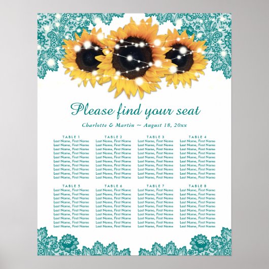 Rustikale Aquamarine Sonnenblume Hochzeitskarte 8 Poster (Vorne)