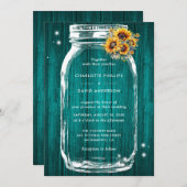 Rustikale Aquamarine Sonnenblume Mason Jar Wedding Einladung (Vorne/Hinten)