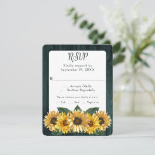 Rustikale Aquamarine Sonnenblumen-Hochzeitkarte RS RSVP Karte