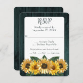 Rustikale Aquamarine Sonnenblumen-Hochzeitkarte RS RSVP Karte (Vorne/Hinten)