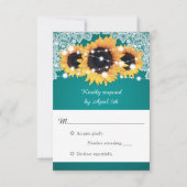 Rustikale Aquamarine Sonnenblumenhochzeit RSVP Karte (Vorderseite)