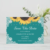 Rustikale Aquamarine Sonnenblumenhochzeit Save The Date (Stehend Vorderseite)