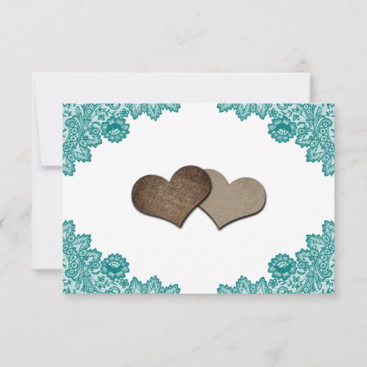 Rustikale Aquamarine Spitzen-Sonnenblumen-Hochzeit RSVP Karte (Rückseite)