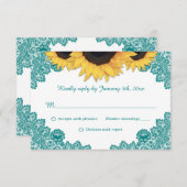 Rustikale Aquamarine Spitzen-Sonnenblumen-Hochzeit RSVP Karte (Vorne/Hinten)