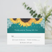 Rustikale Aquamarine Spitzen-Sonnenblumen-Hochzeit RSVP Karte (Stehend Vorderseite)