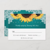 Rustikale Aquamarine Spitzen-Sonnenblumen-Hochzeit RSVP Karte (Vorne/Hinten)