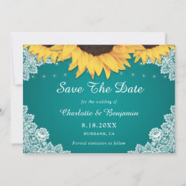 Rustikale Aquamarine Spitzen Sonnenblumen Hochzeit Save The Date