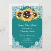 Rustikale Aquamarine Spitzen Sonnenblumen Hochzeit Save The Date (Vorderseite)