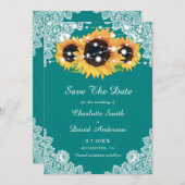 Rustikale Aquamarine Spitzen Sonnenblumen Hochzeit Save The Date (Vorne/Hinten)