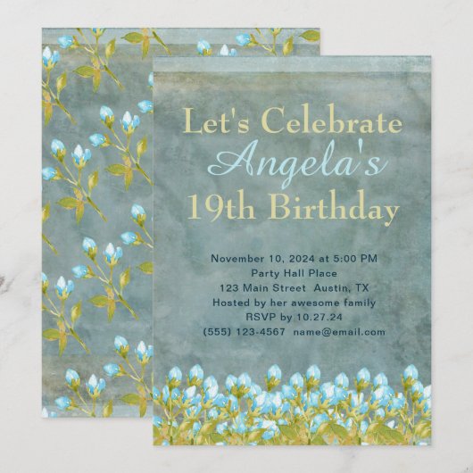 Rustikale Aquamarine Wasserfarben Kunst, Dichtung  Einladung (Vorne/Hinten)