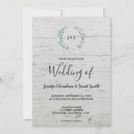 Rustikale Aquarell-Blätter auf Holzmonogramm Hochz Einladung