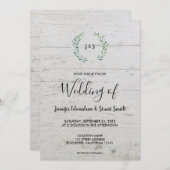 Rustikale Aquarell-Blätter auf Holzmonogramm Hochz Einladung (Vorne/Hinten)