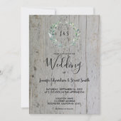 Rustikale Aquarell-Blätter auf Holzmonogramm Hochz Einladung (Vorderseite)