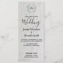 Rustikale Aquarell-Blätter auf Stallholzhochzeit Programm