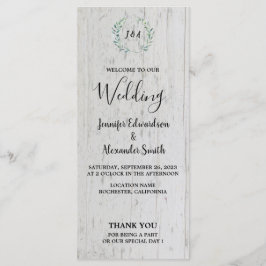 Rustikale Aquarell-Blätter auf Stallholzhochzeit Programm