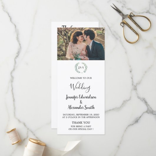 Rustikale Aquarell Blätter Foto Hochzeit Programm (Vorderseite/Rückseite Beispiel)