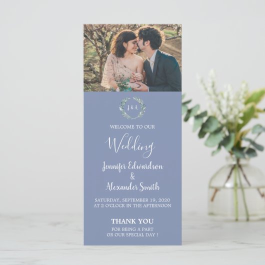 Rustikale Aquarell Blätter Foto Hochzeit Programm (Stehend Vorderseite)