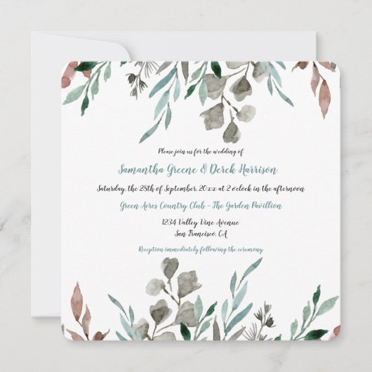 Rustikale Aquarell-Blätter für Hochzeitsfeiern Einladung (Vorderseite)