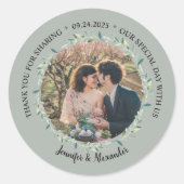 Rustikale Aquarell-Blätter Hochzeit Dankeschön Fot Runder Aufkleber (Vorderseite)