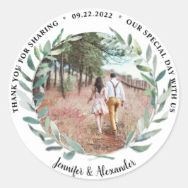 Rustikale Aquarell-Blätter Hochzeit Dankeschön Fot Runder Aufkleber