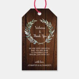 Rustikale Aquarell-Blätter Holzhochzeit Begrüßung Geschenkanhänger