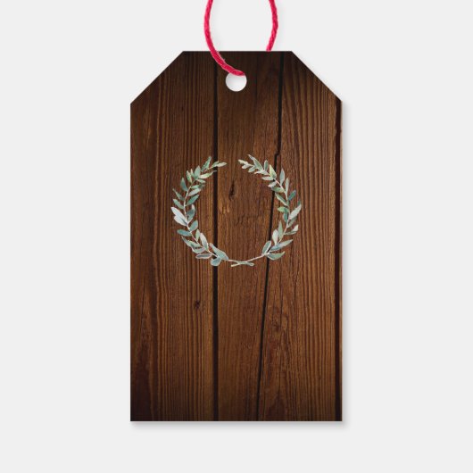 Rustikale Aquarell-Blätter Holzhochzeit Begrüßung Geschenkanhänger (Rückseite)