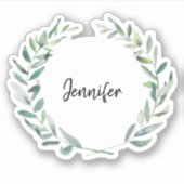 Rustikale Aquarell-Blätter Monogramm-Aufkleber Aufkleber (Vorderseite)