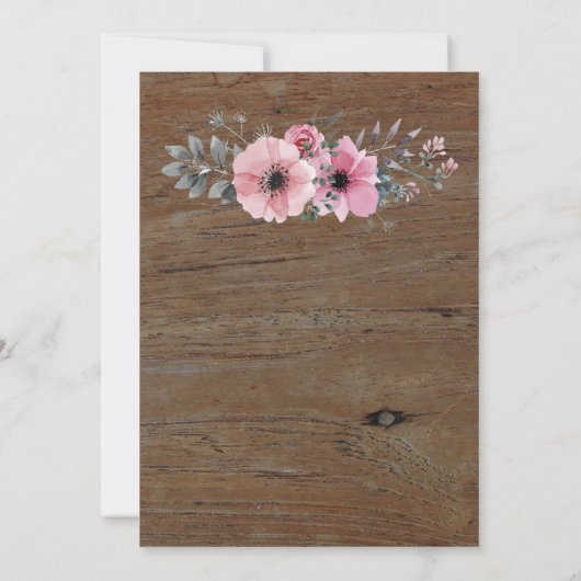 Rustikale Aquarell-Blume verweigern Holzhochzeit R Einladung (Rückseite)
